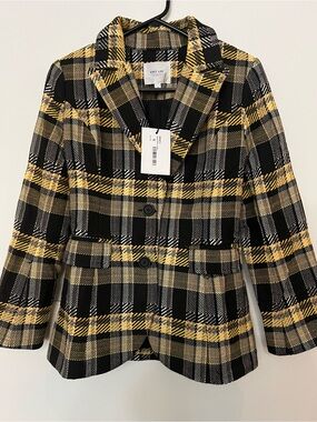GREY LAB Black and Yellow Plaid Tailored Blazer
